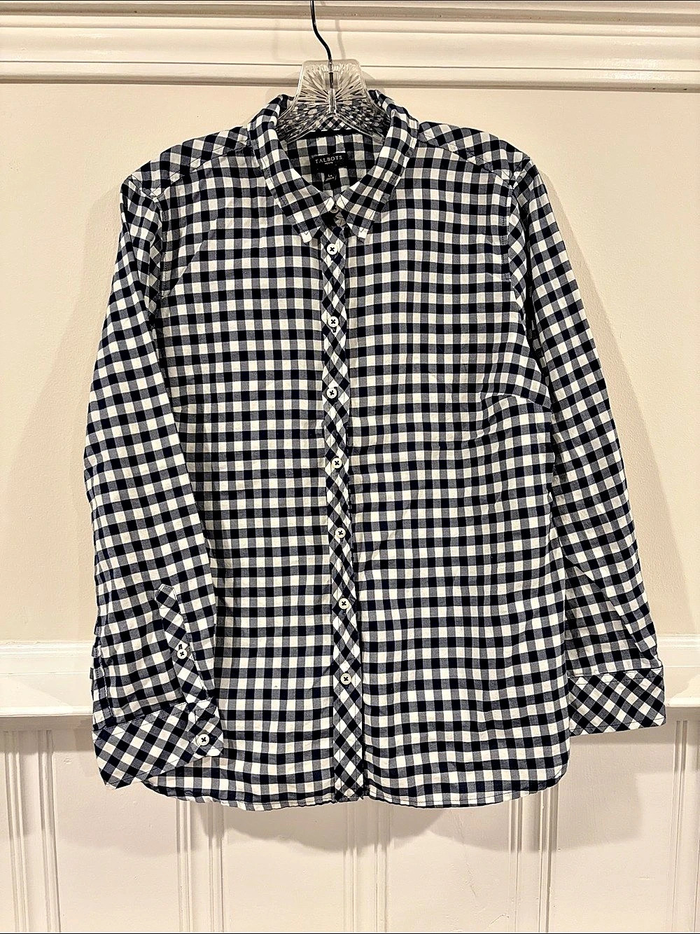 Talbots Gingham Button Down in Blue & White Size Petite Large Like New